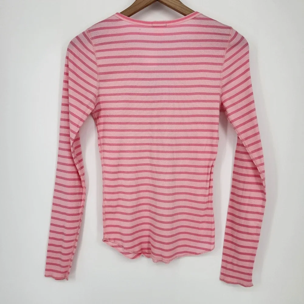 J.Crew Y2K Retro 2000s Preppy Ribbed Knit Henley Top Size M Pink Striped NWT